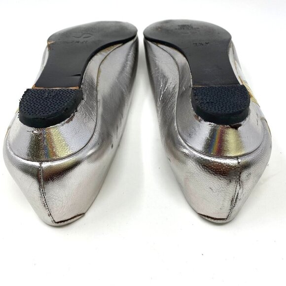 Vintage 1980's Joan & David Silver Point Toe Wedge Heel Size 7.5 Floral Applique - Picture 7 of 12